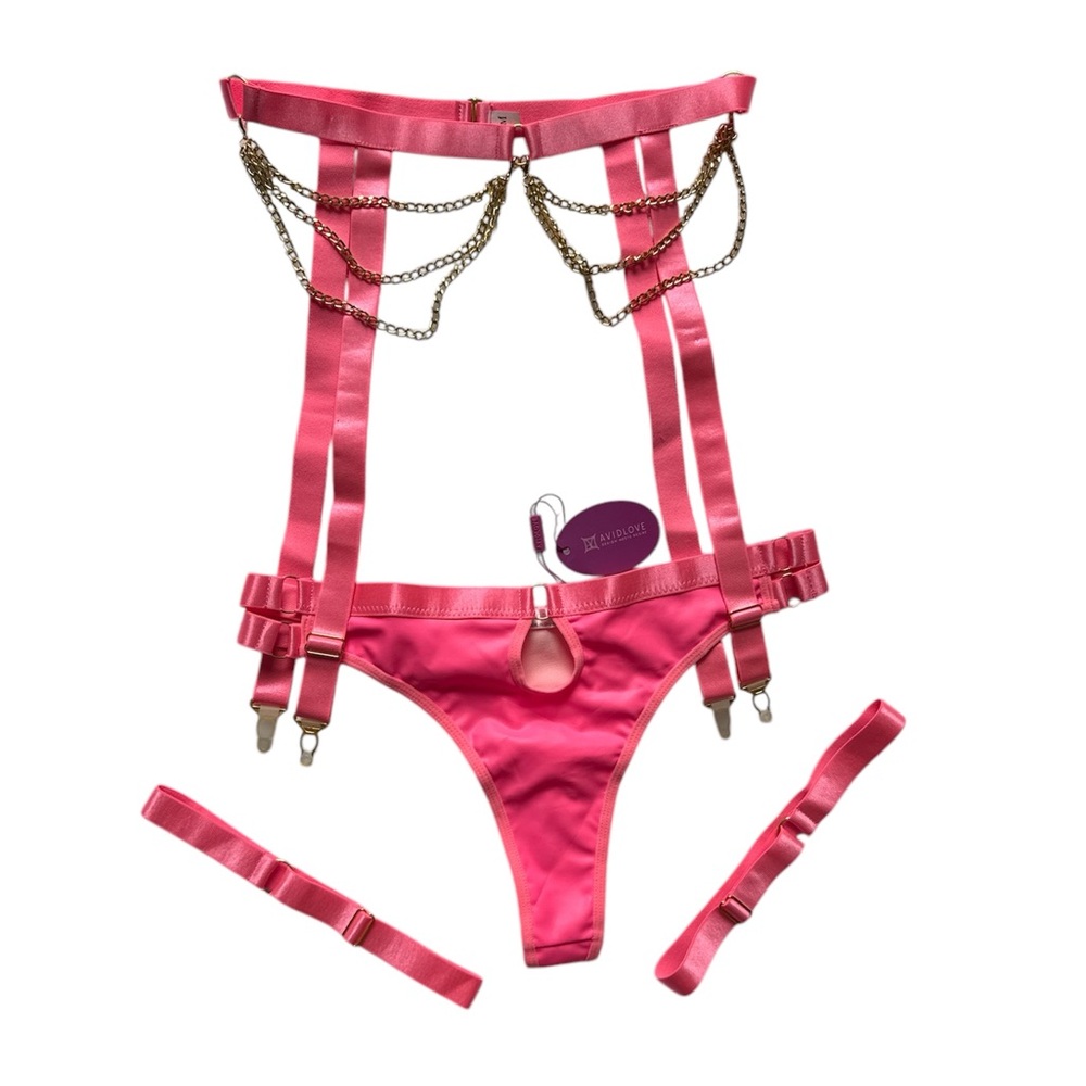 NWT Avidlove - Faux Leather Bra and Panty Set (5 pieces) - Picture 5 of 11